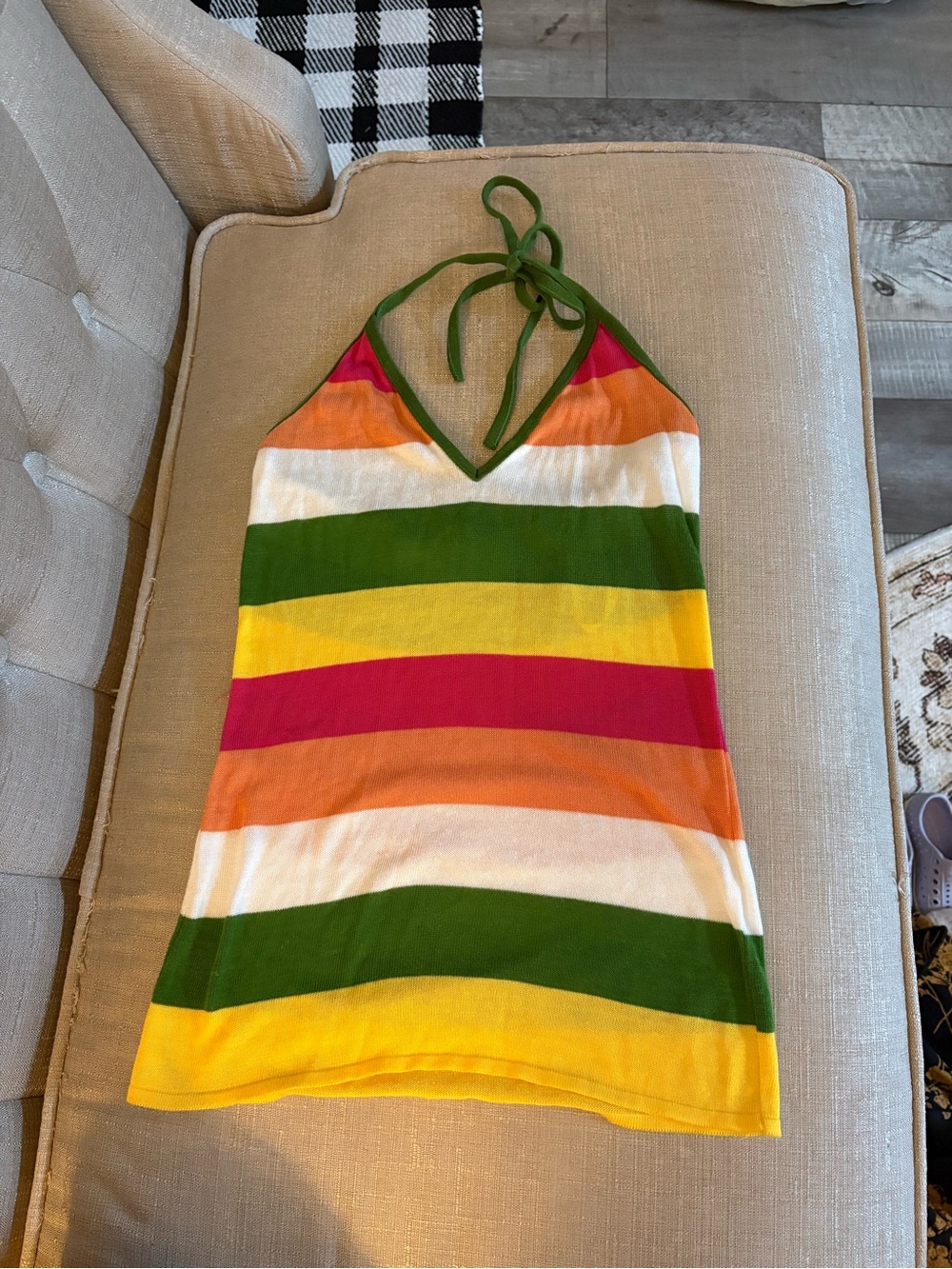Striped Halter Knit Tank Top - Green/Yellow/Orange/Pink